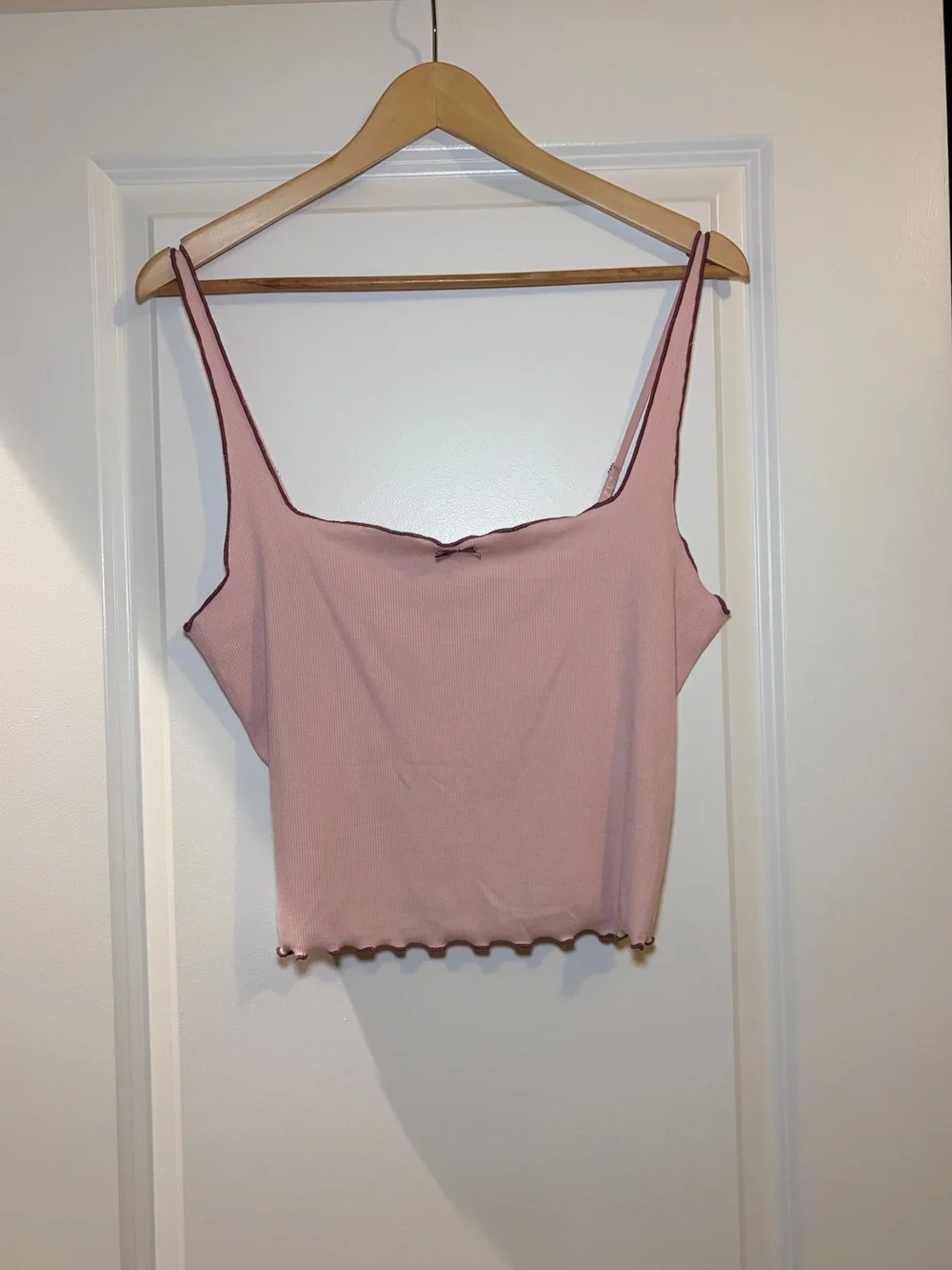 Anthropologie LyreBird | Pink Ribbed Square-Neck Pointelle Sleep Cami NWT